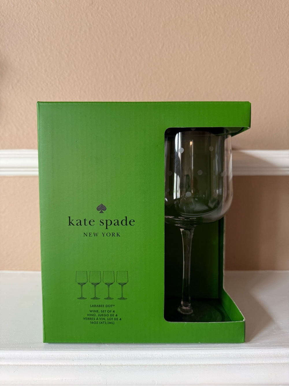 Kate Spade New York Lenox Larabee Dot 16oz Wine Glasses Set of 4 in Green Box